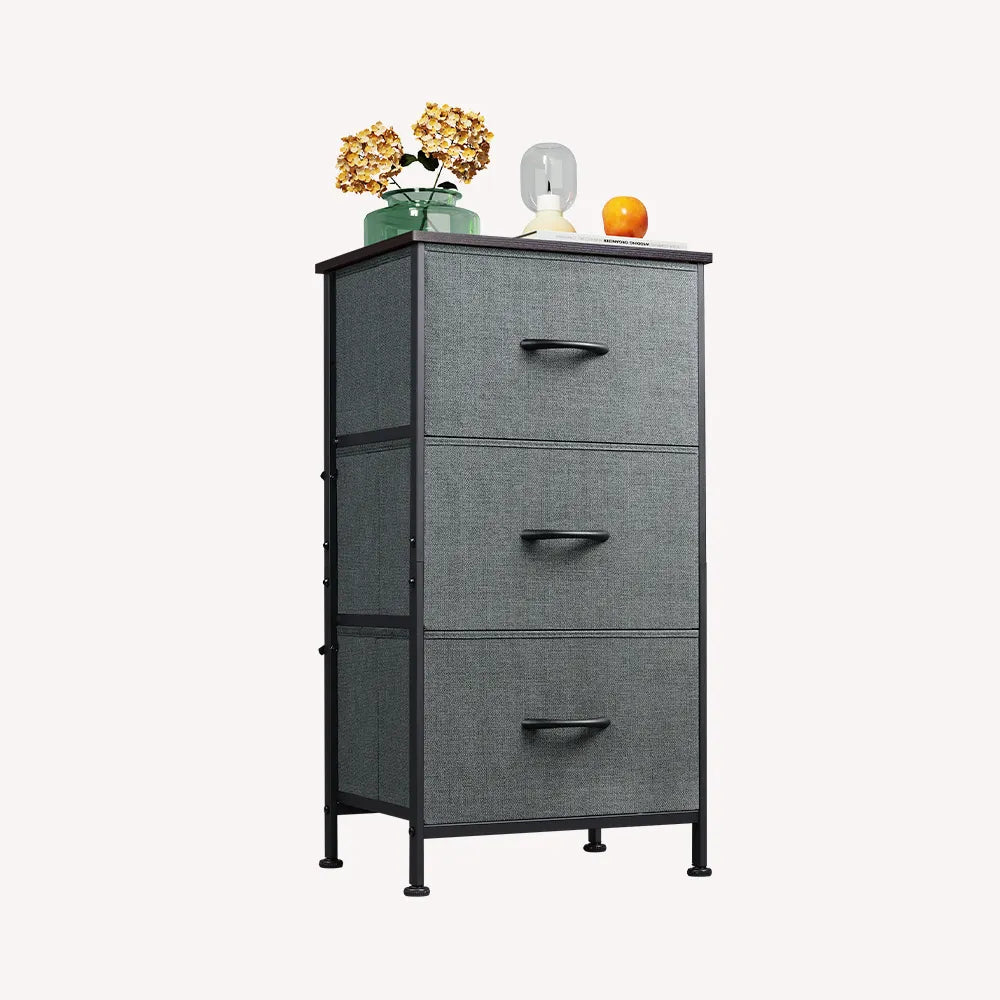 WLIVE Minimalist 3-Drawer Fabric Storage Nightstand in A-dark Grey