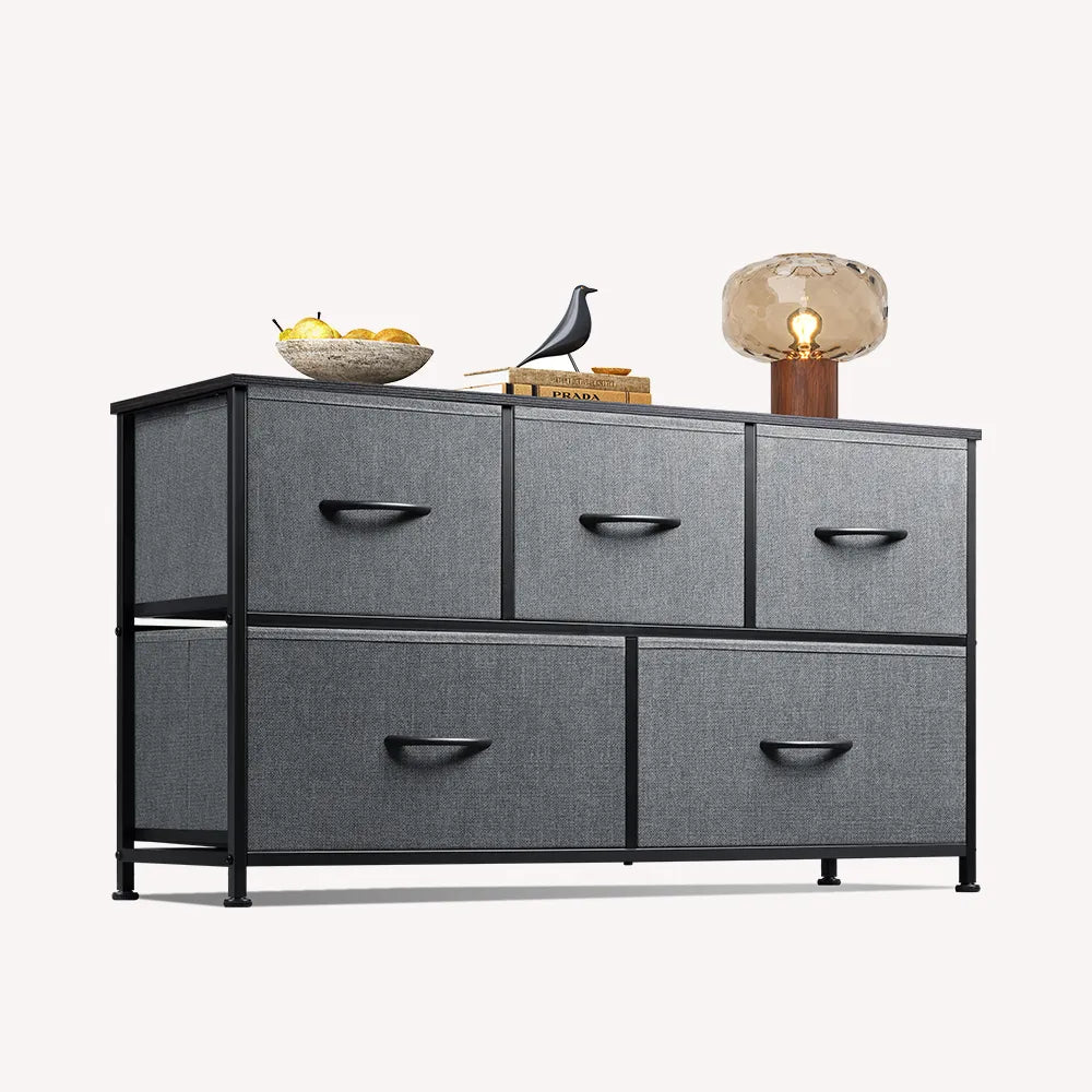 Minimalist Wide Fabric 5-Drawer Storage Dresser - WLIVE Minimalist Wide Fabric 5-Drawer Storage Dresser - WLIVE