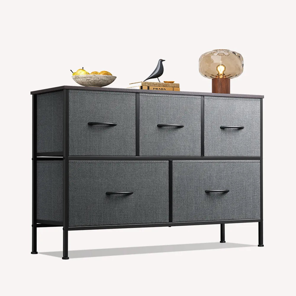 WLIVE high 5-drawer fabric dresser in dark grey