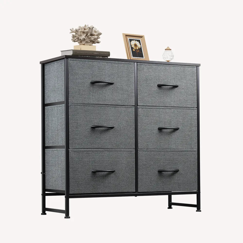 WLIVE Dark Grey Minimalist Fabric 6-Drawer Double Storage Dresser