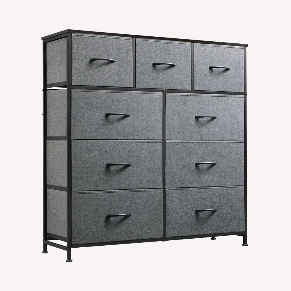 WLIVE Dark Grey Minimalist Tall 9-Drawer Storage Fabric Dresser