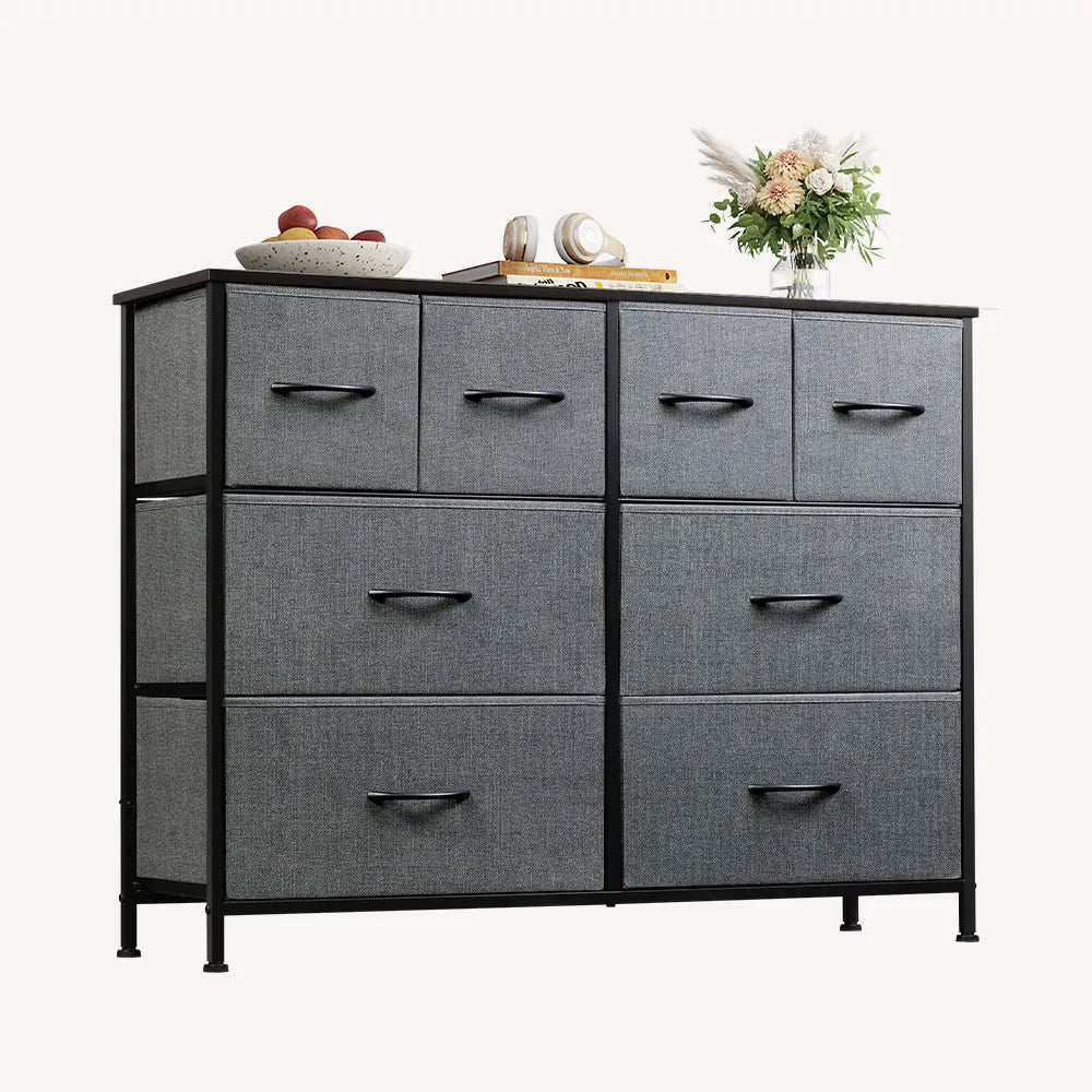 WLIVE Minimalist Wide 8-Drawer Storage Fabric Dresser in Dark Grey