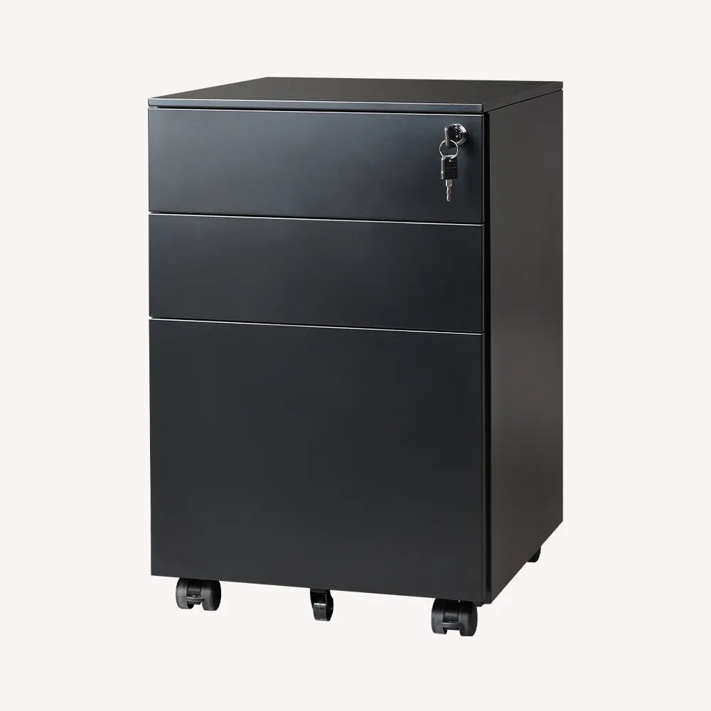 3-drawer metal rolling file cabinet with lock in black 14.6 inch wide