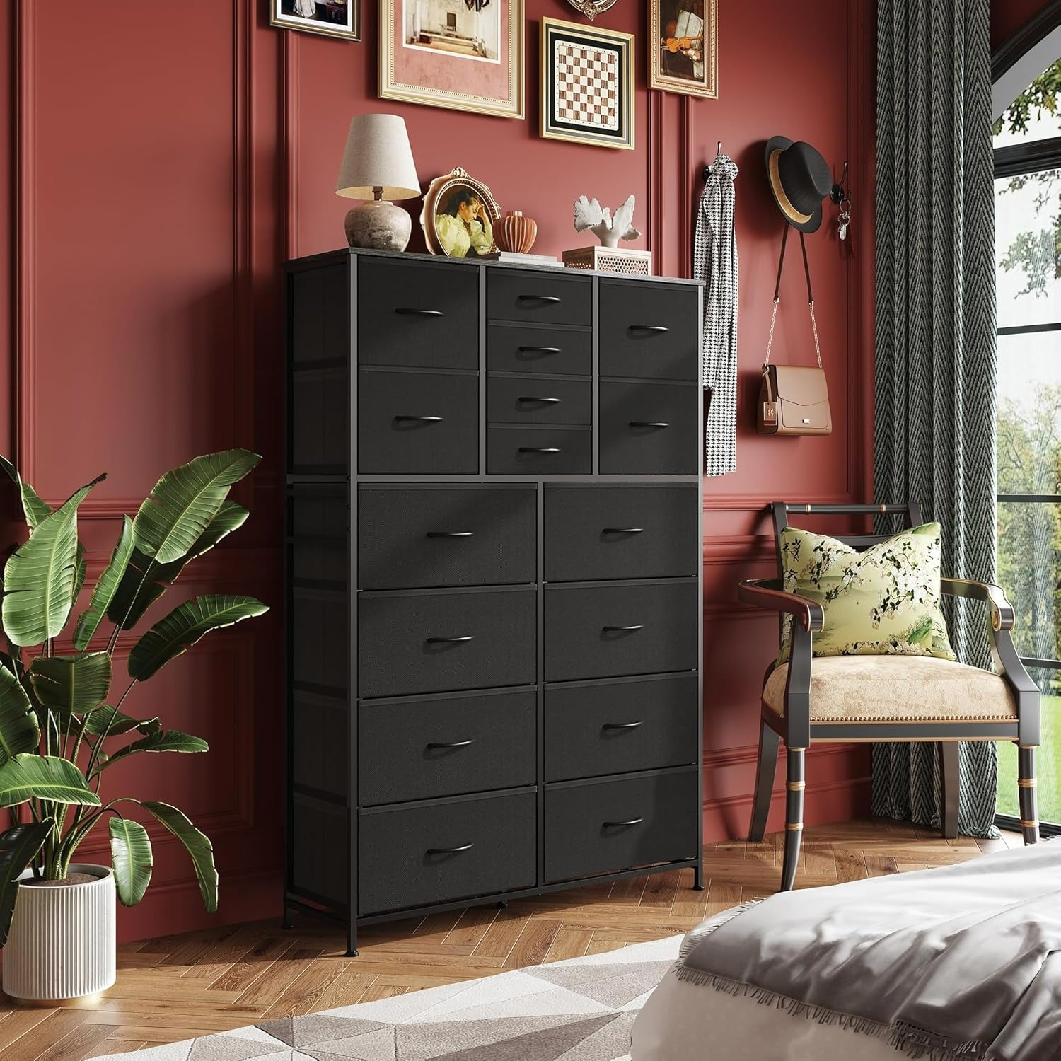 WLIVE 16-drawer fabric storage dresser in bedroom