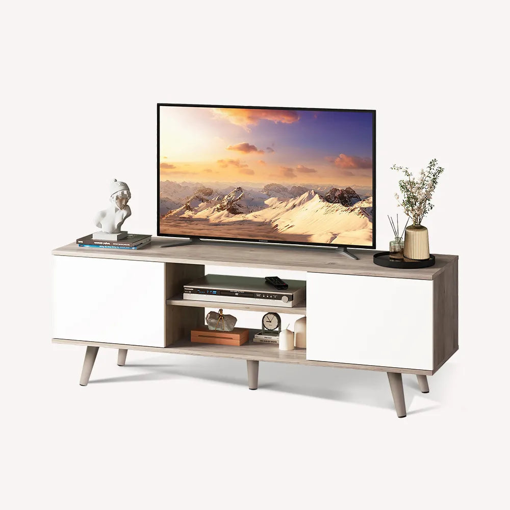 Greige WLIVE Mid Century Modern TV Stand with Cabinets for 60 inch TV