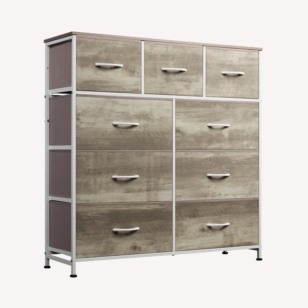 WLIVE Greige Minimalist Tall 9-Drawer Storage Fabric Dresser