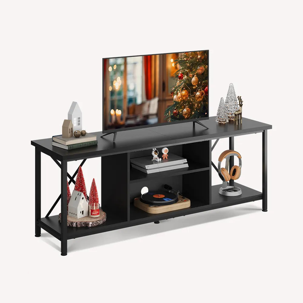 WLIVE Industrial TV Stand with Open Storage Shelves for 65 Inch TV in Black