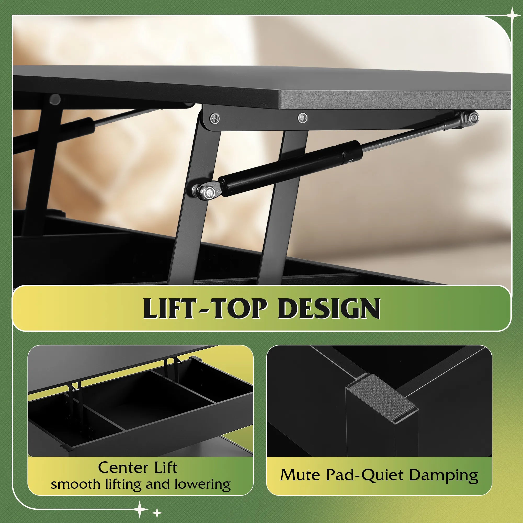 WLIVE Lift Top Coffee Table with 2 Drawers and LED light