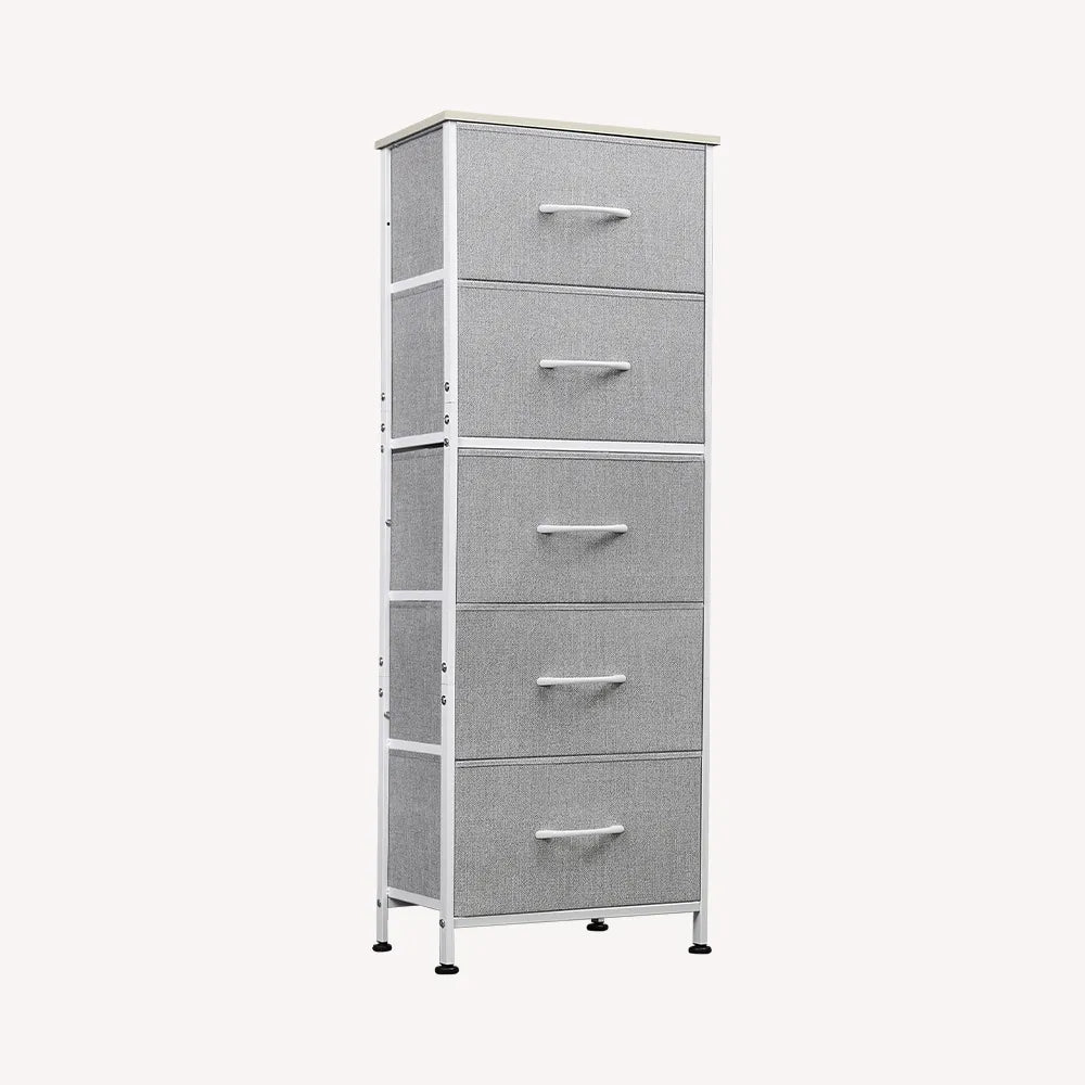 Light grey 5-drawer fabric dresser chest
