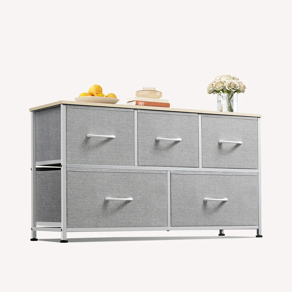 WLIVE 5-drawer fabric dresser in light grey