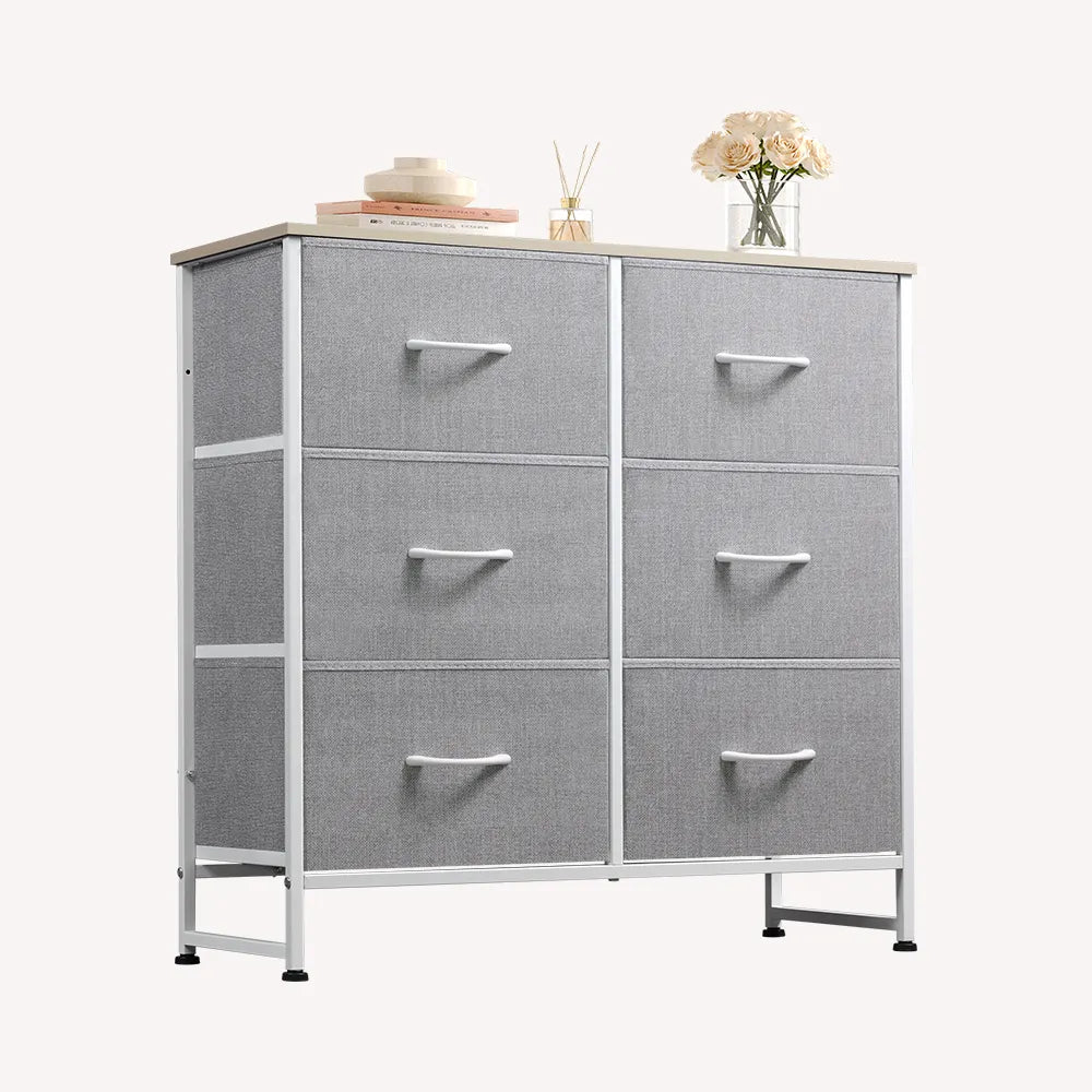 WLIVE Light Grey Minimalist Fabric 6-Drawer Double Storage Dresser