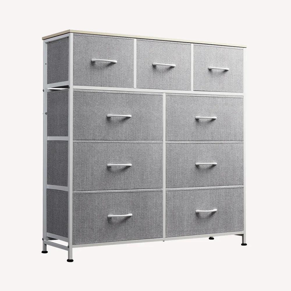 WLIVE Light Grey Minimalist Tall 9-Drawer Storage Fabric Dresser