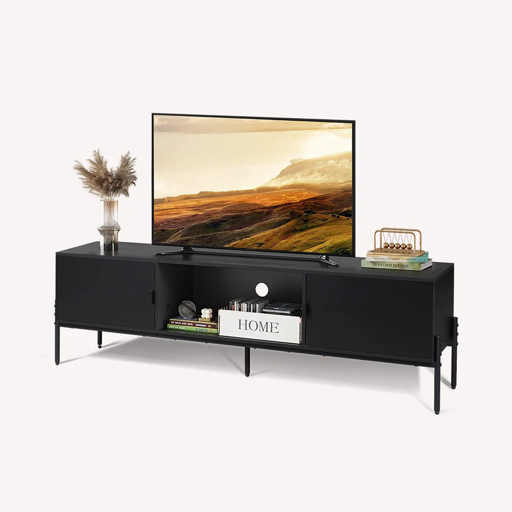 WLIVE Mid Century Modern TV Stand with Metal Legs for 65 inch TV in Black