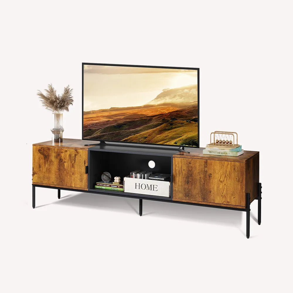 WLIVE Mid Century Modern TV Stand with Metal Legs for 65 inch TV in Rustic Brown
