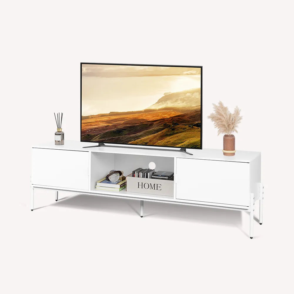 WLIVE Mid Century Modern TV Stand with Metal Legs for 65 inch TV in White