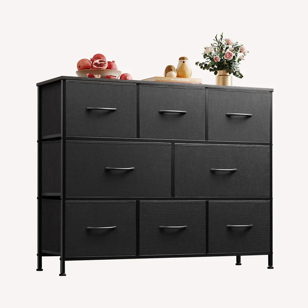 WLIVE Minimalist 8-Drawer Large Storage Fabric Dresser in Charcoal Black