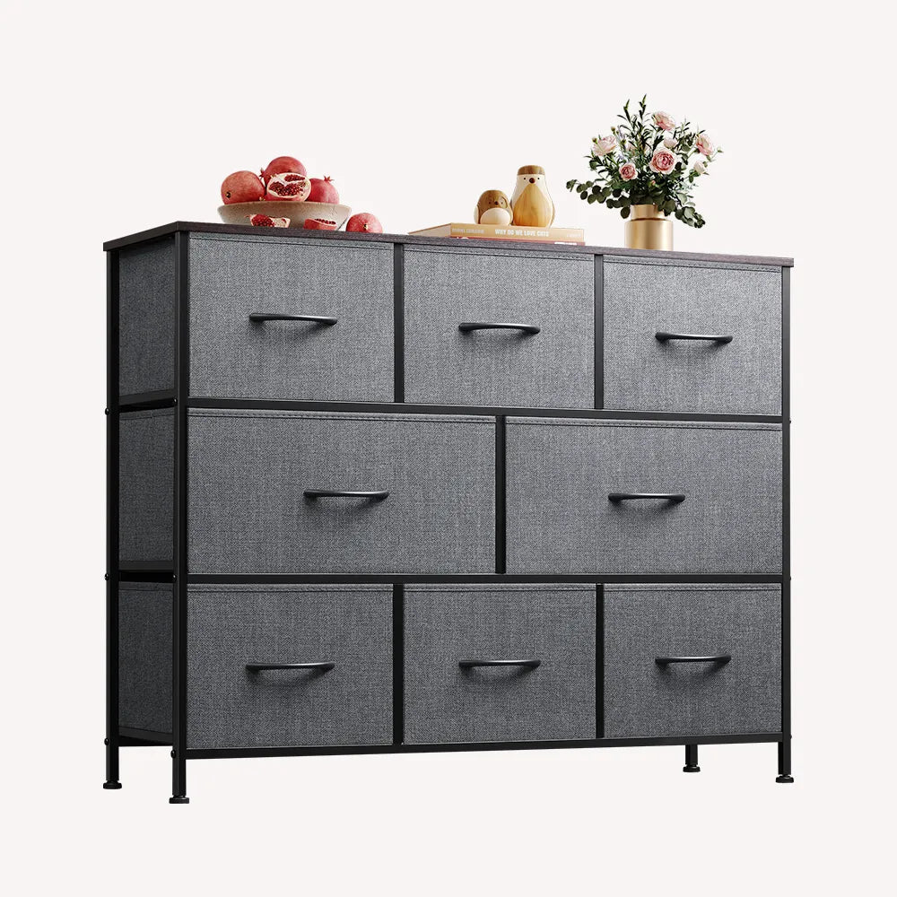 WLIVE Minimalist 8-Drawer Large Storage Fabric Dresser in Dark Grey