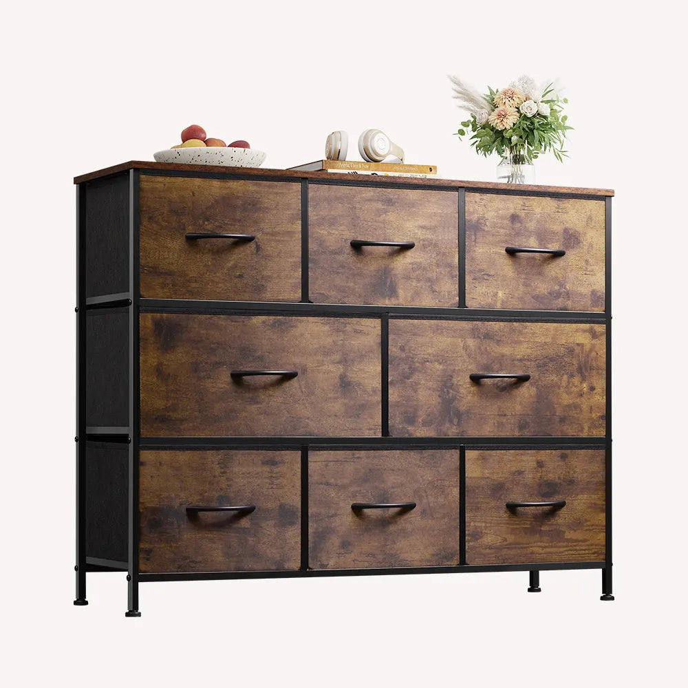 WLIVE Minimalist 8-Drawer Large Storage Fabric Dresser in Rustic Brown