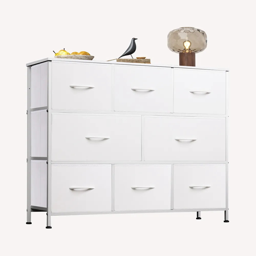 WLIVE Minimalist 8-Drawer Large Storage Fabric Dresser in White