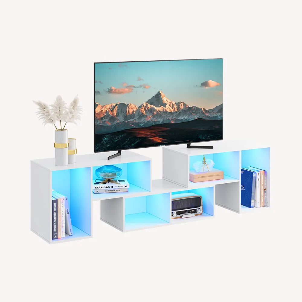 WLIVE Modern 3 Pieces LED TV Stand with Storage for TVs up to 80 in White