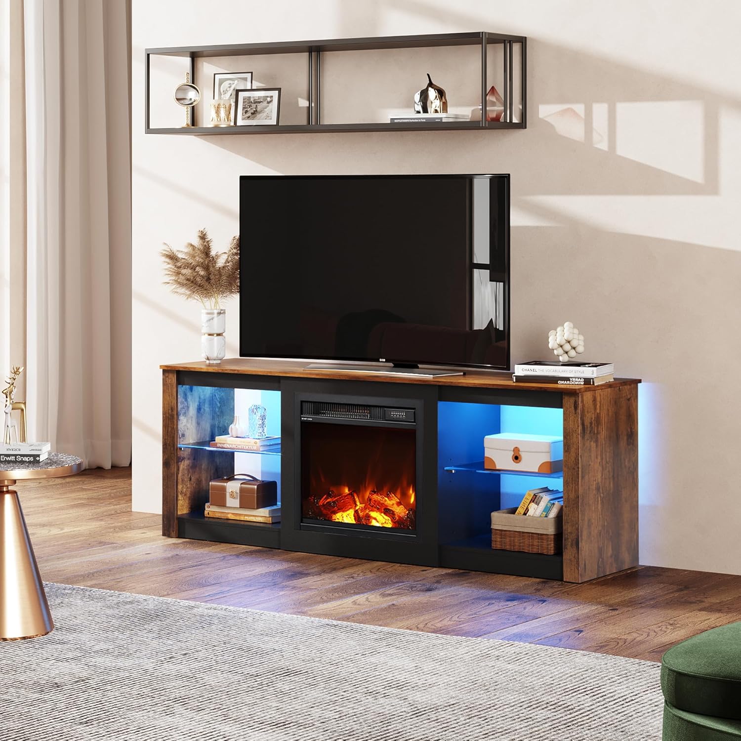 WLIVE Modern 58" Entertainment Center with Fireplace