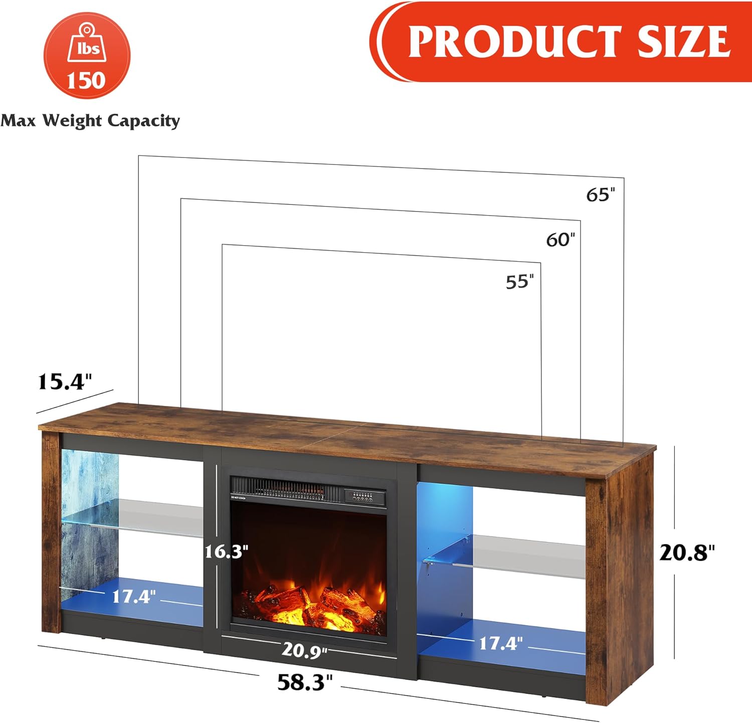 WLIVE Modern 58" Entertainment Center with Fireplace