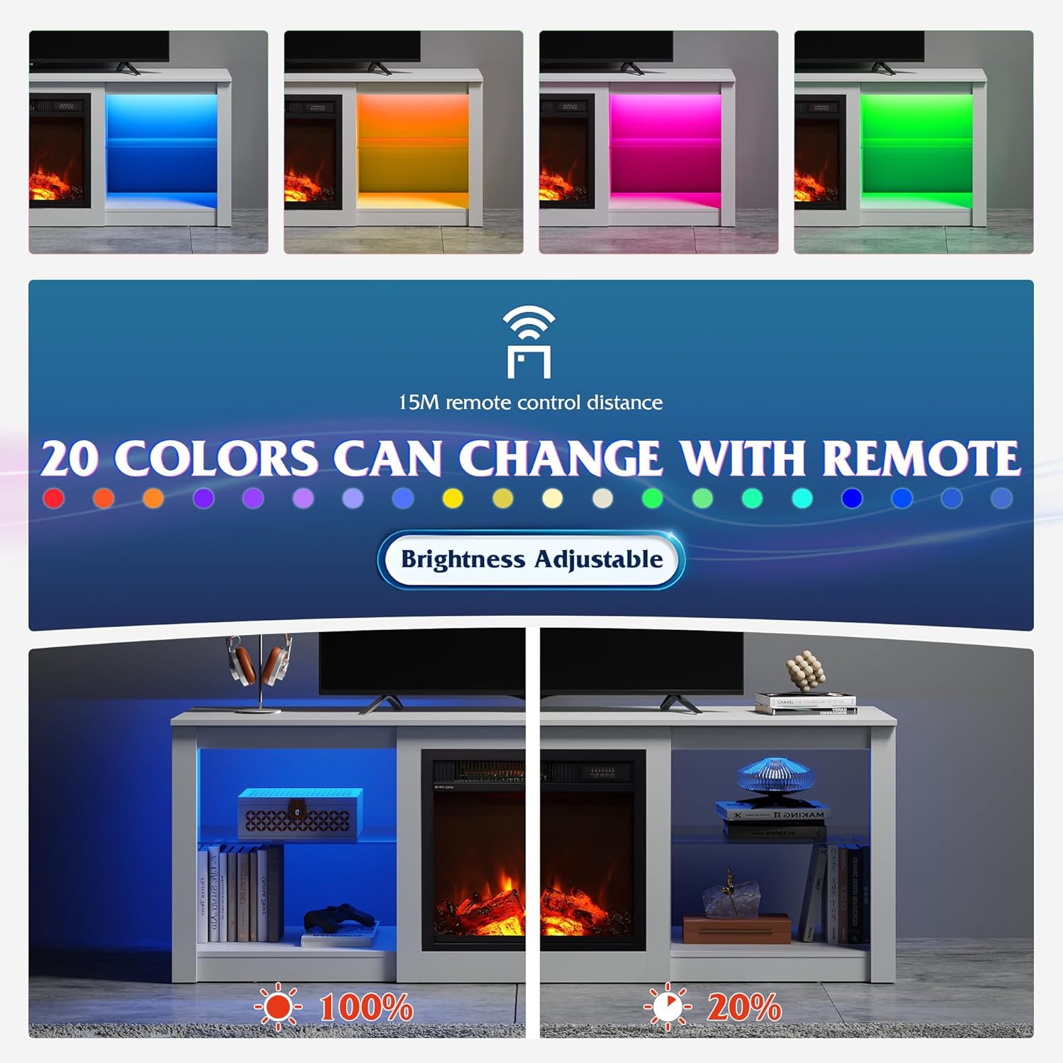 WLIVE Modern 58" Entertainment Center with Fireplace