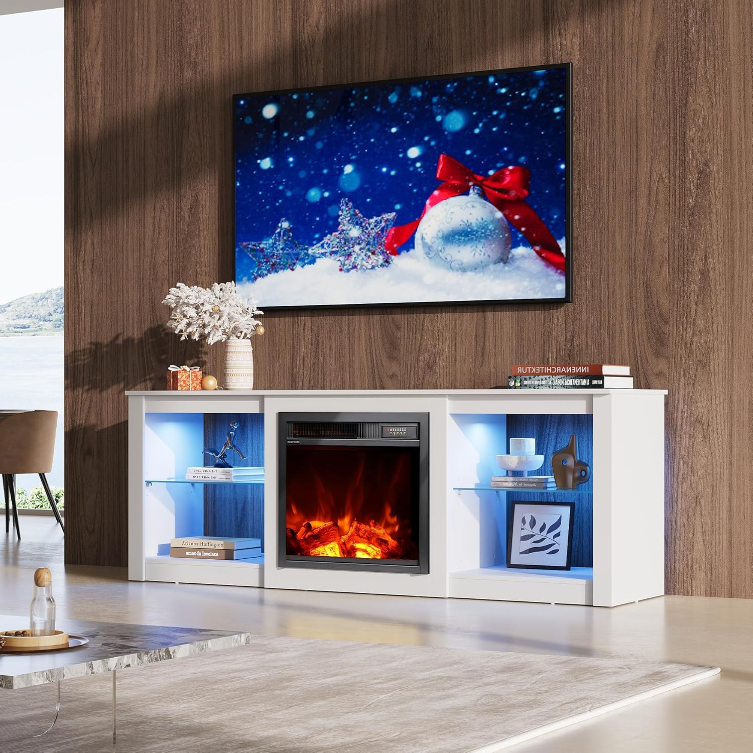 WLIVE Modern 58" Entertainment Center with Fireplace