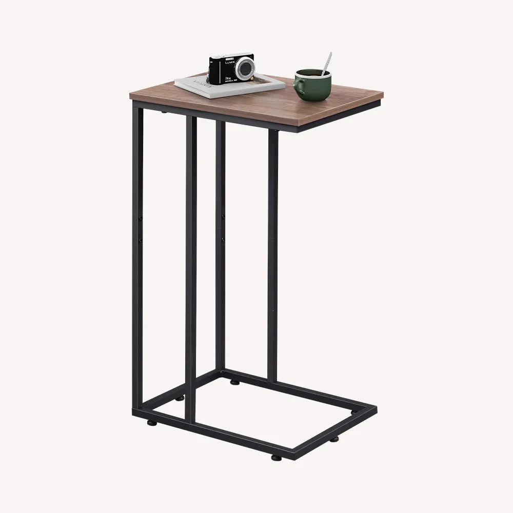 Modern C shaped side table with large desktop in brown