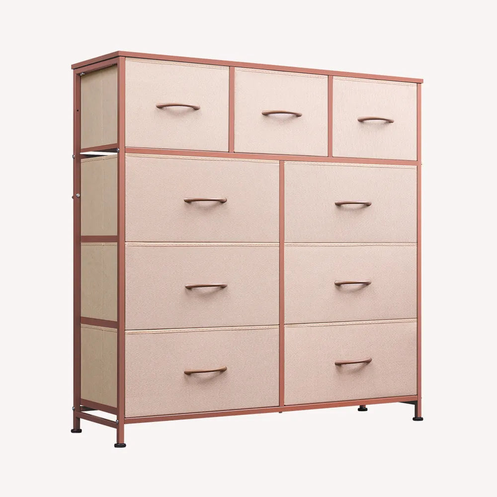 WLIVE Pink Minimalist Tall 9-Drawer Storage Fabric Dresser