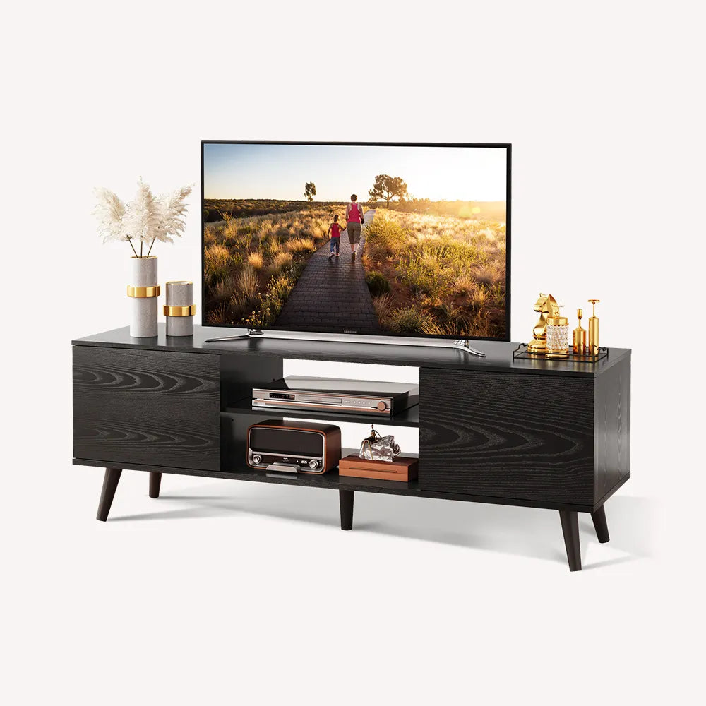 Relief Black WLIVE Mid Century Modern TV Stand with Cabinets for 60 inch TV