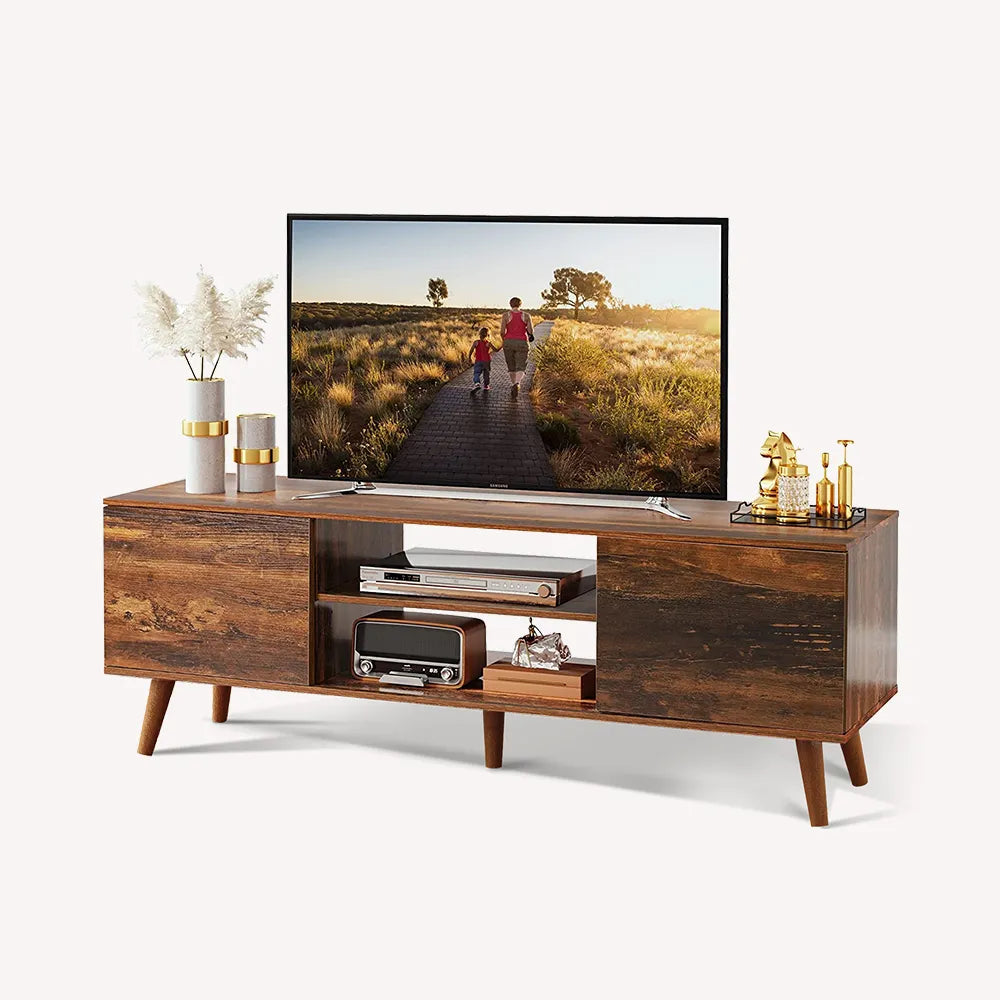 Retro Brown WLIVE Mid Century Modern TV Stand with Cabinets for 60 inch TV