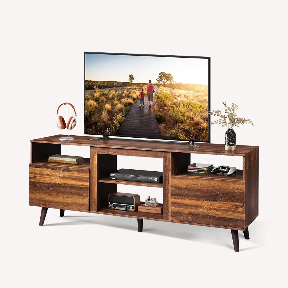 Retro Brown WLIVE Mid Century Modern TV Stand with Cabinets for 65 inch TV