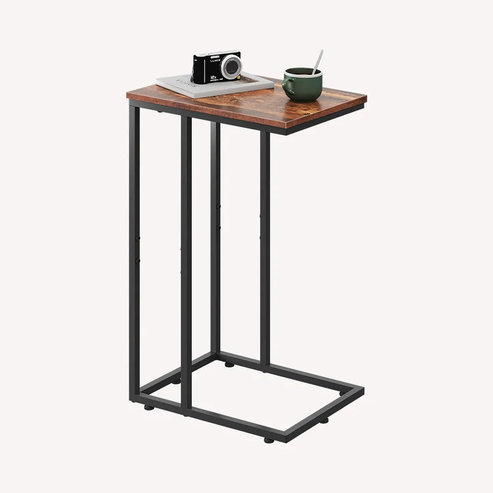 WLIVE Modern C Shaped Side Table in Retro Brown