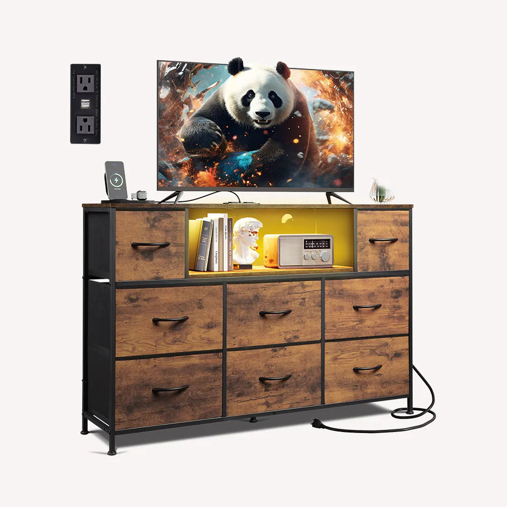 WLIVE 8-drawer fabric dresser TV stand in rustic brown
