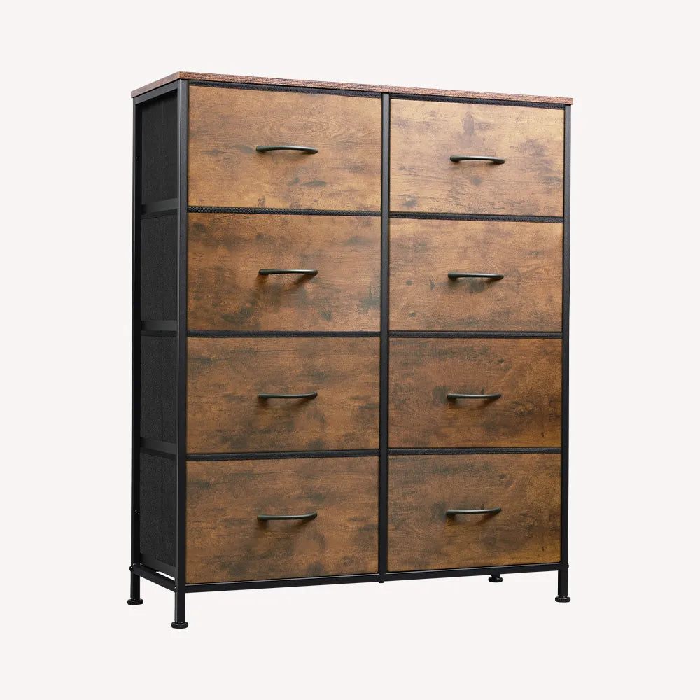 WLIVE rustic brown wood grain tall 8-drawer fabric dresser