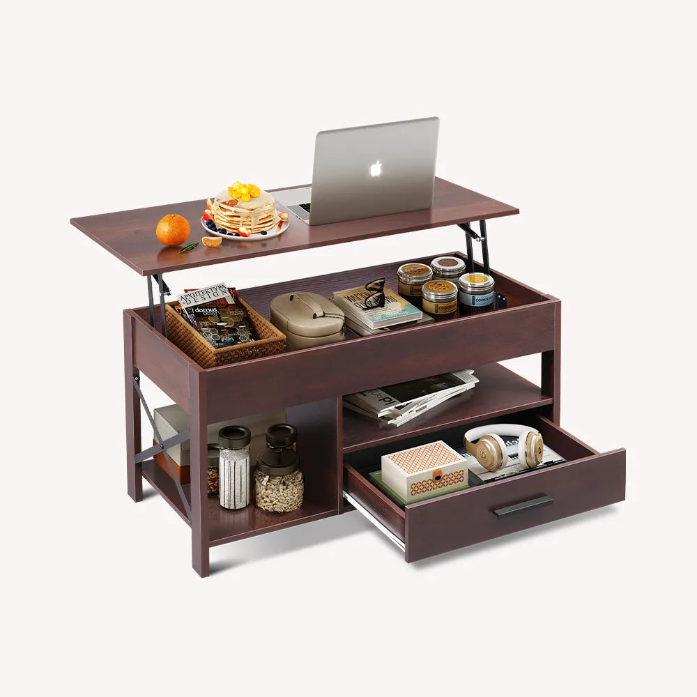 WLIVE Rustic Wood Lift Top Coffee Table with Storage Drawer in Espresso