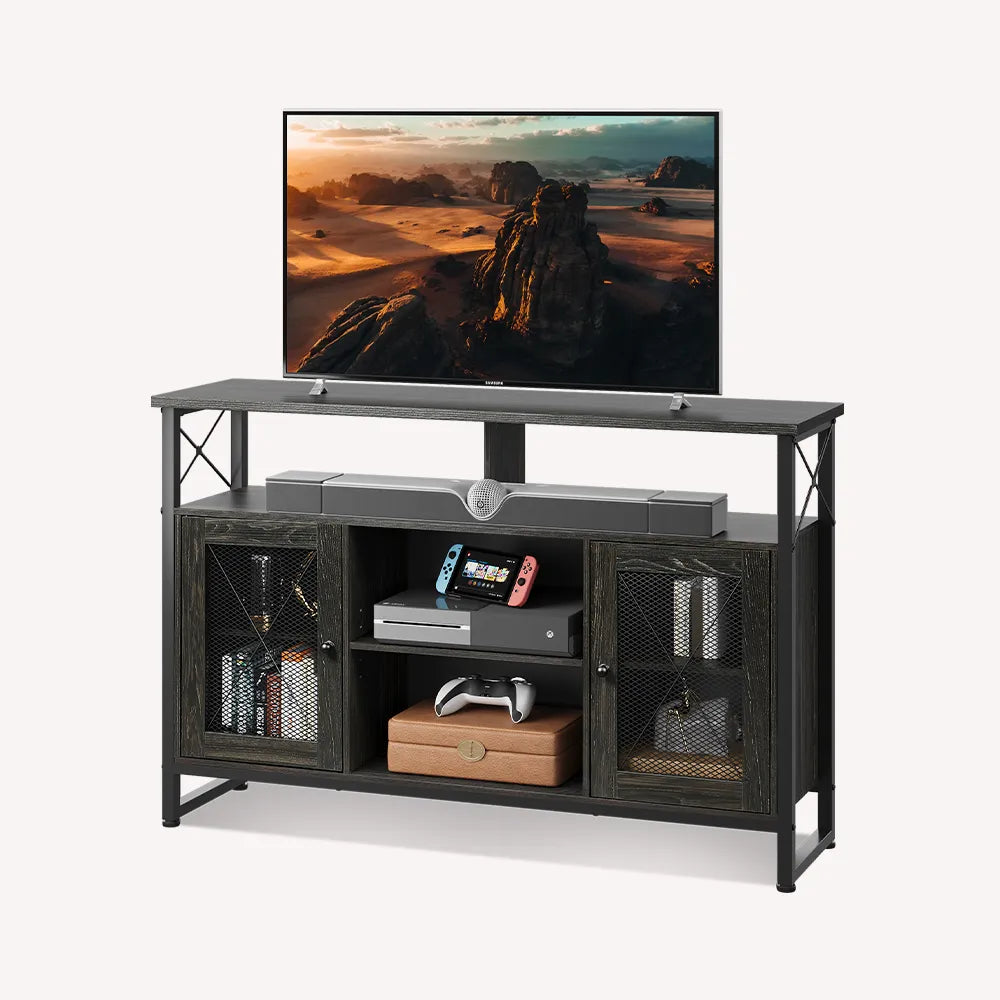WLIVE Tall Farmhouse Industrial TV Stand Cabinet in Black