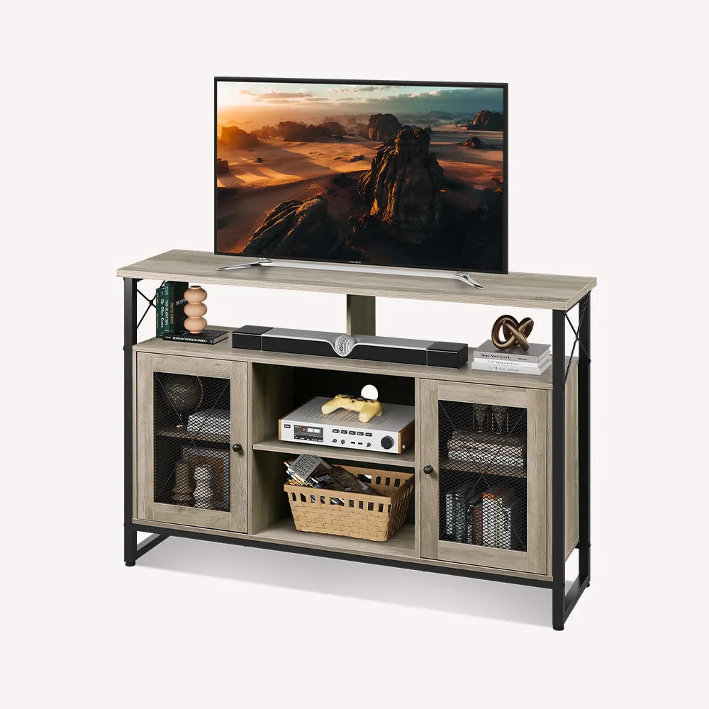 WLIVE Tall Farmhouse Industrial TV Stand Cabinet in Greige