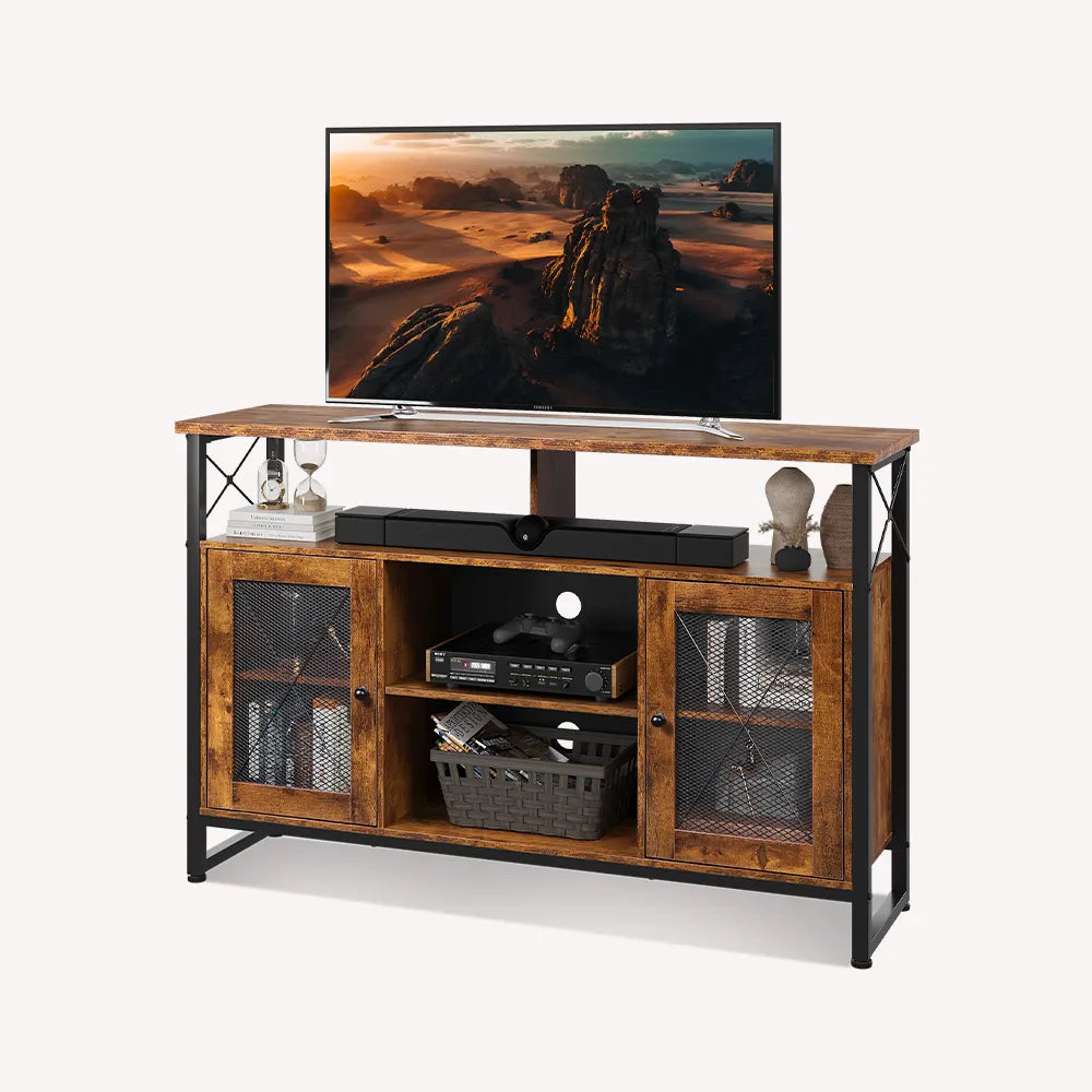 WLIVE Tall Farmhouse Industrial TV Stand Cabinet in Rustic Brown