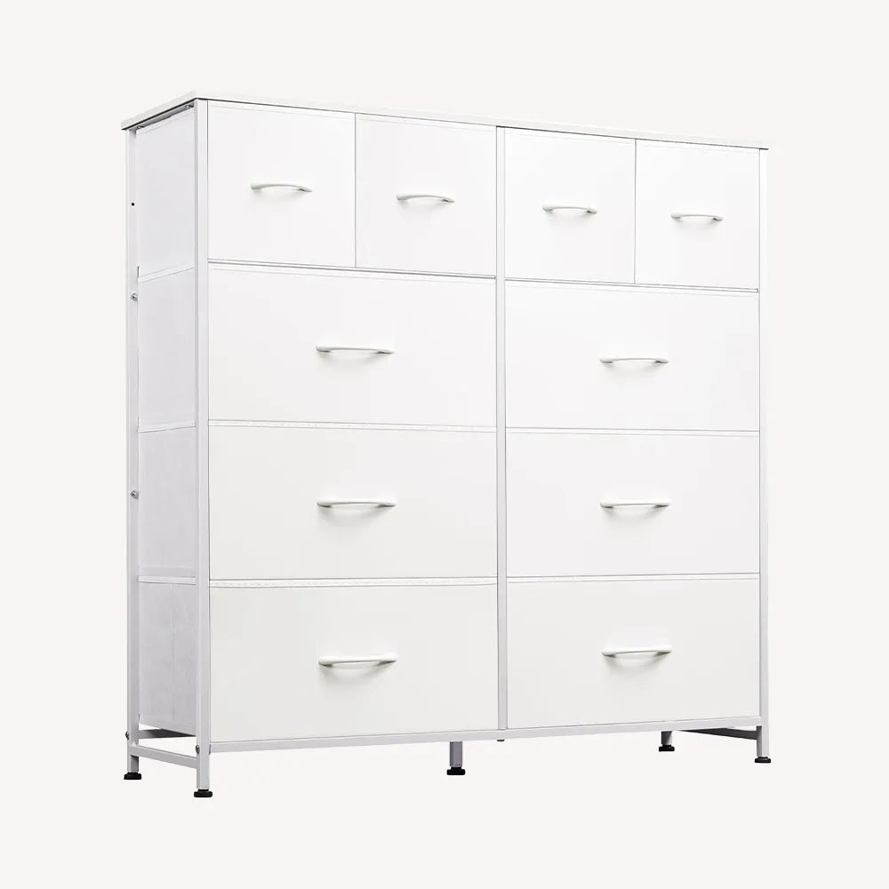 White 10-drawer large storage fabric dresser