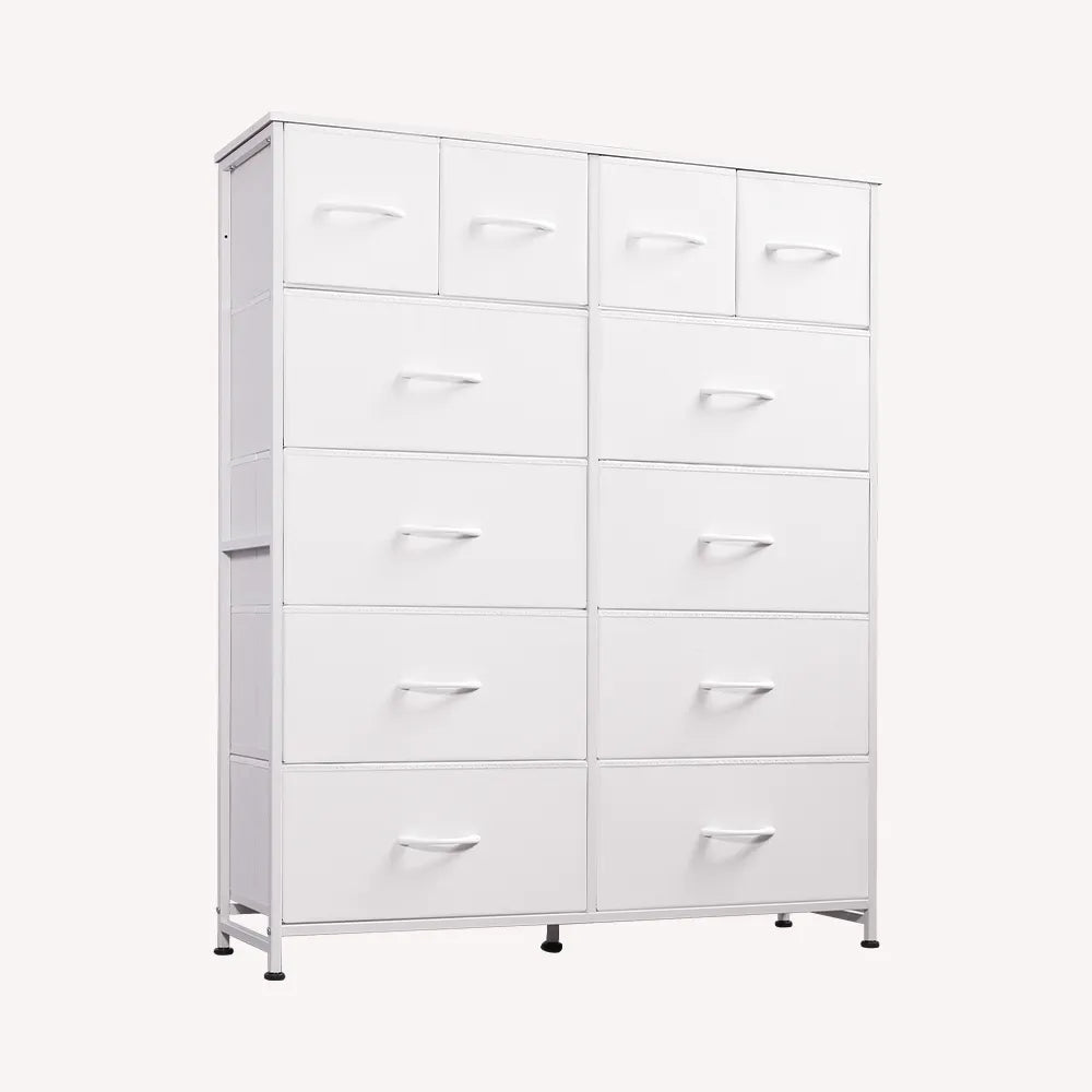 White 12-drawer fabric storage dresser