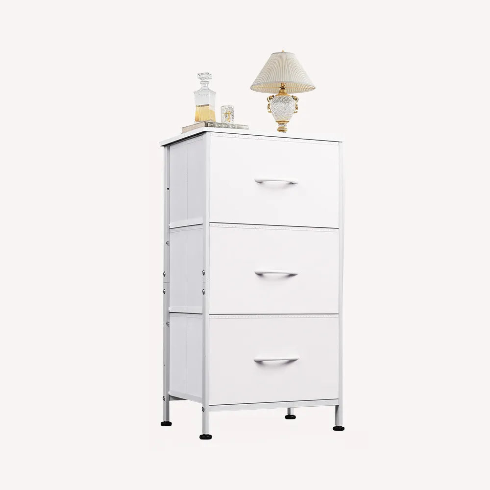 WLIVE Minimalist 3-Drawer Fabric Storage Nightstand in White