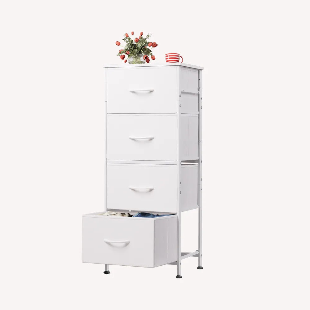 Wlive Dresser with 4 Drawers Fabric Storage Tower Organizer Unit for Bedroom Hallway Entryway Closets Sturdy Steel Frame Wood Top Easy Pull Handle