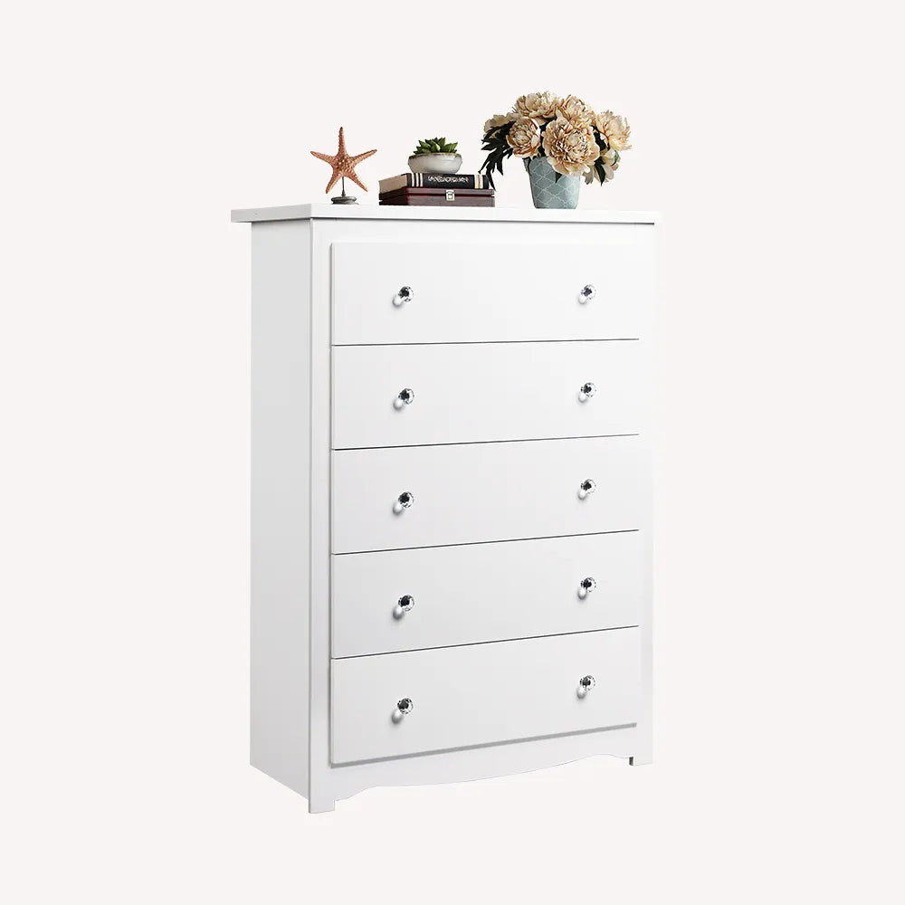 WLIVE White 5-Drawer Minimalist Modern Wood Storage Chest