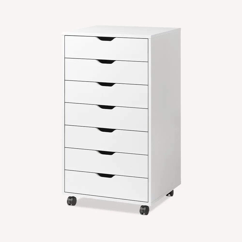 DEVAISE 7-Drawer Modern Wood Storage Dresser & File Cabinet in White