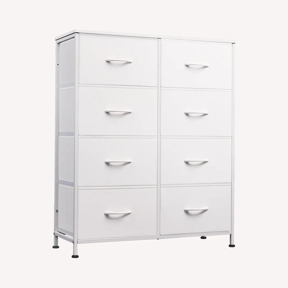 vertical white dresser Wlive Fabric for Bedroom Tall Dresser with 8 Drawers Storage Tower with Fabric Bins Double Dresser Chest of Drawers for Closet Living Room Hal Ideal for understated bedroom Blue/ White Paisley Button Color:LAV 6/7 swatch_tag_reyes-flats-ivory-leather