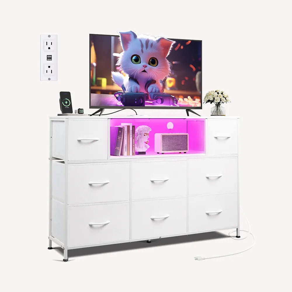 WLIVE 8-drawer fabric dresser TV stand in white