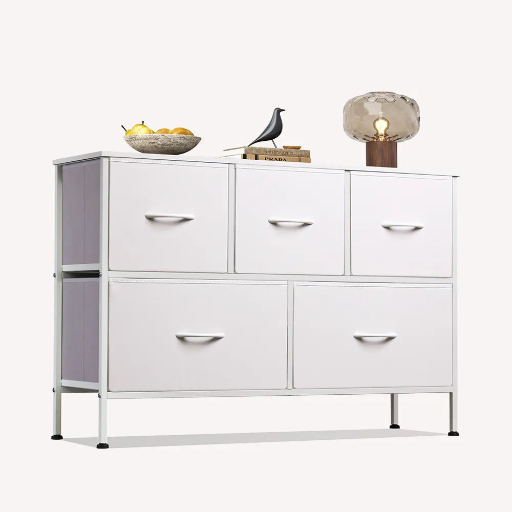 WLIVE high 5-drawer fabric dresser in white