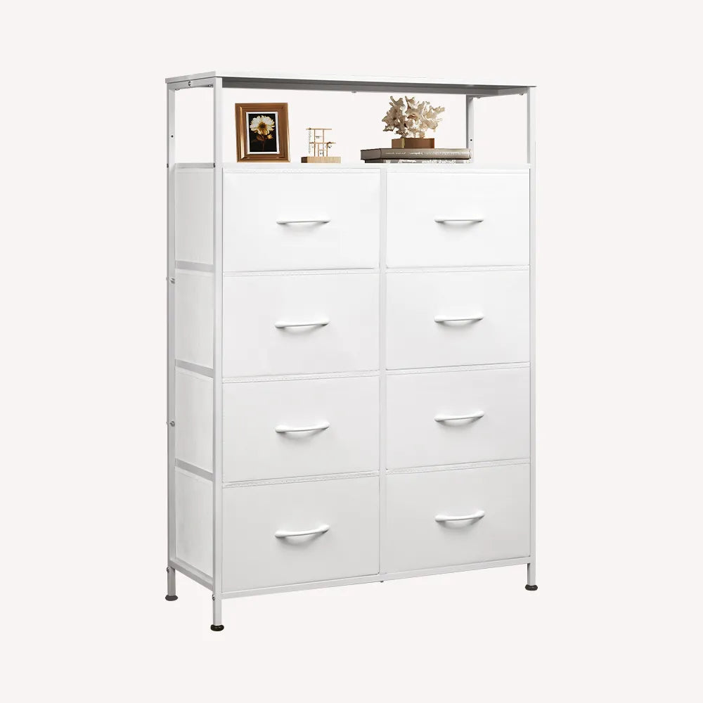 White WLIVE tall 8-drawer fabric storage dresser with open shelves